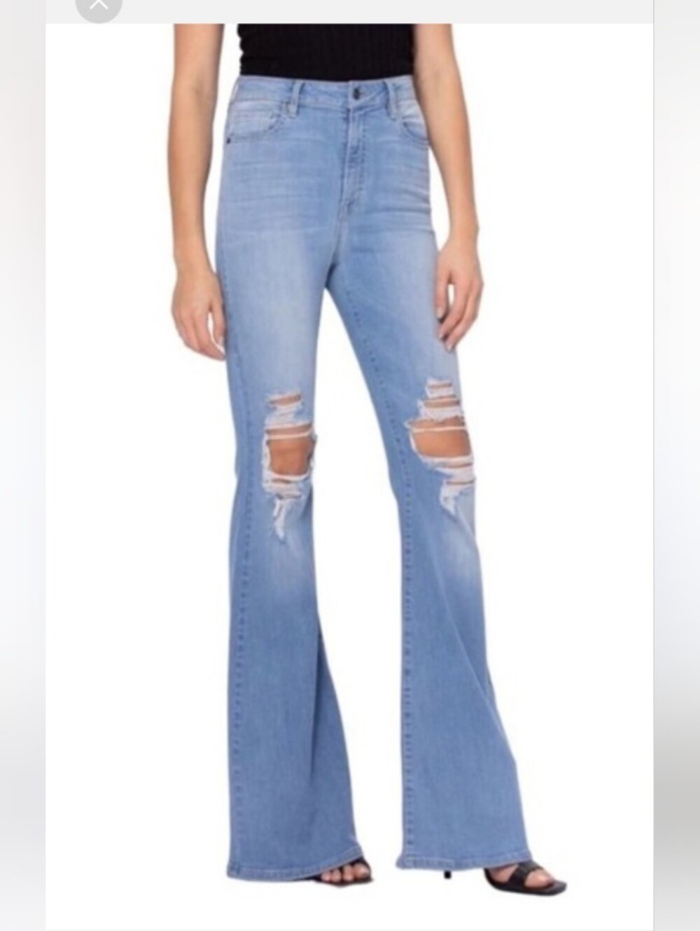 Hidden High Rise Knee Distressed Flare Leg Jeans HD3121-LT Stretch Comfort Sz26